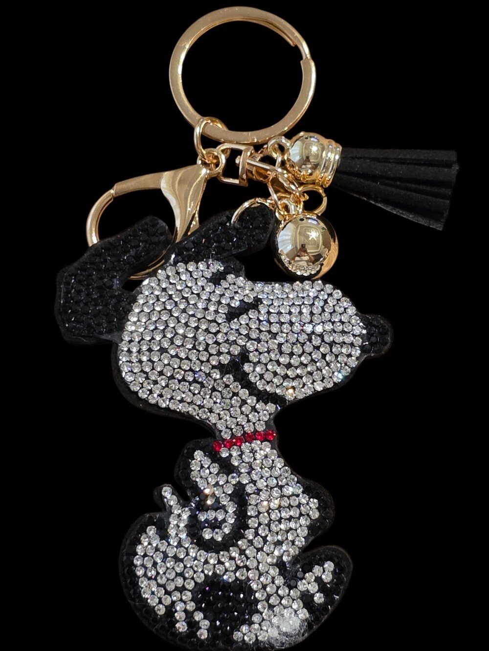 Crystal-Embellished Snoopy Bag Charm Keychain with Gold Hardware
